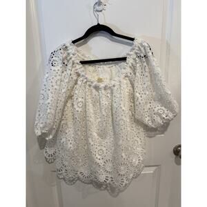 Women's Anthropologie Maeve White Eyelet Boho Festival Top Cute Size Small